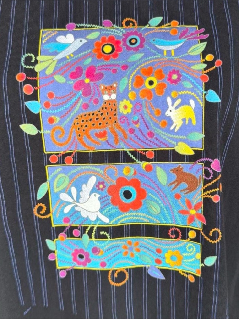 Sabaku Artwear Animal Print Long Sleeve Cotton Tee • XL • Folk Art • Made in USA - Picture 5 of 5